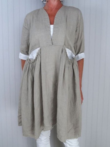 

Plus Size Vintage Short Sleeve Pockets Tops, Gray, Email discount