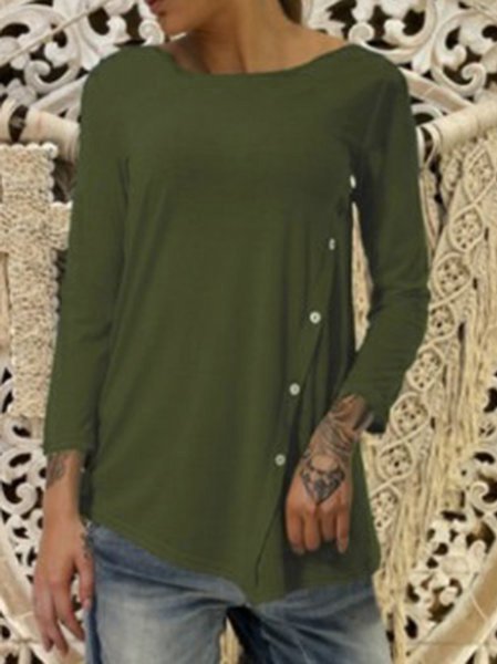 

Long Sleeve Vintage Crew Neck Cotton-Blend T-Shirts, Dark green, T-Shirts