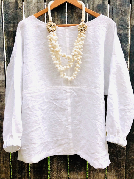 

Top a Girocollo Casuale di Misto Cotone, Bianco, Blouses & Shirts