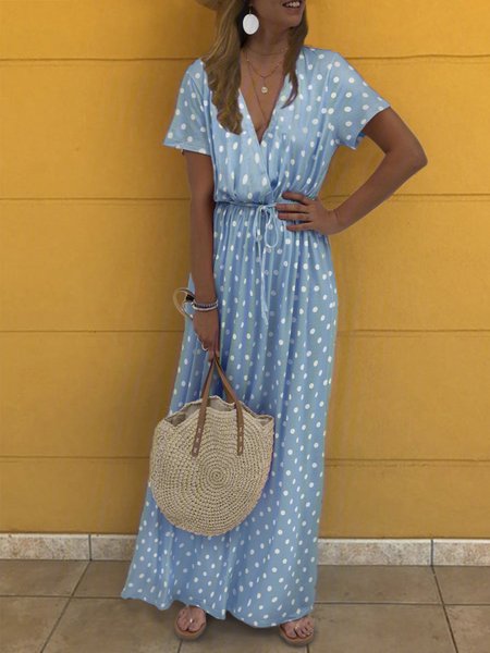 

Casuale Maniche Corte Gonna, Blu, Casual Dresses