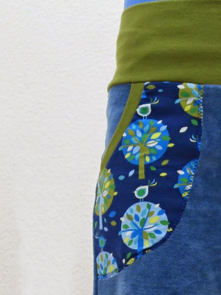 

Blue Printed Vintage Floral Cotton-Blend Pants, Pants