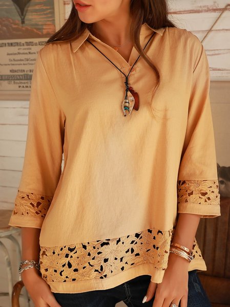 

Top di Cotone da Vacanza con Colletto a Camicia, Albicocca profondo, Blouses & Shirts