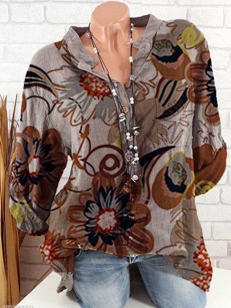 Women V Neck Cotton Casual Tops, As picture, Tops