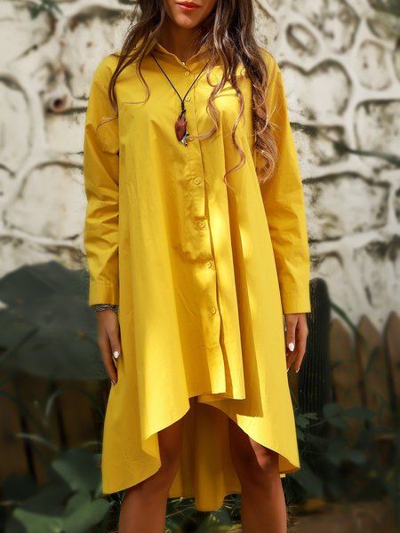 

Yellow Shift Vintage Cotton Shirt Collar Weaving Dress, Dresses
