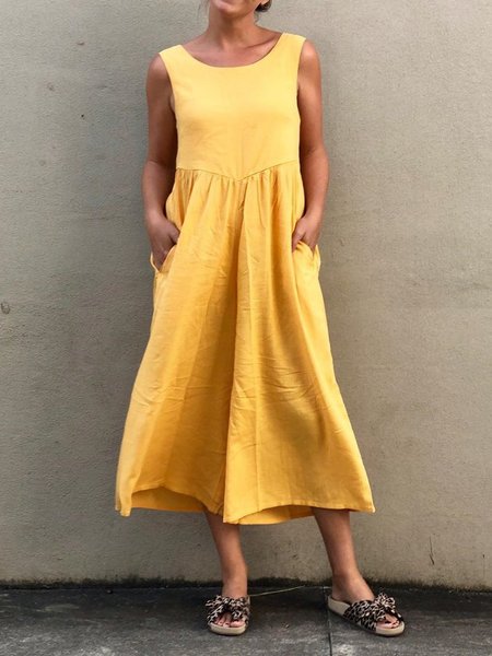 

Abito a Girocollo Donna da Spiaggia Bohemian, Giallo, Maxi Dresses
