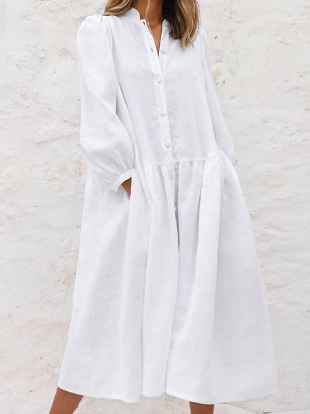 

Abito Donna da Vacanza Arricciato a Maniche Lunghe, Bianco, Maxi Dresses
