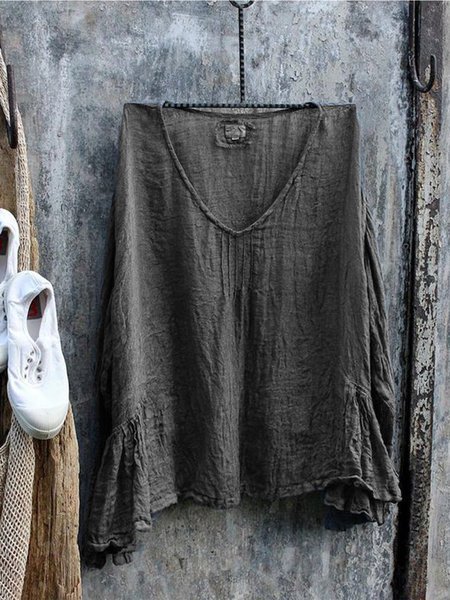 

Camicetta con Scollo a V Casuale di Cotone, Grigio, Tops
