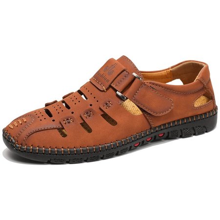 

Men Large Size Vintage Style Leather Hollow out Flats, Red, Men's flat & loafers
