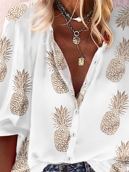 

White V Neck Casual Long Sleeve Blouse, Blouses & Shirts