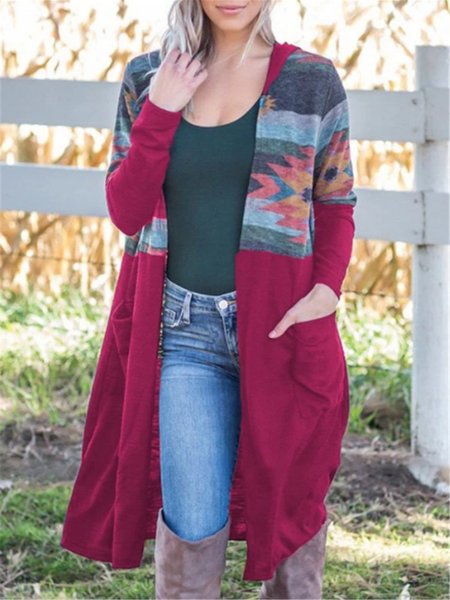 

Casual Long Sleeve Jacket, Red, Cardigans