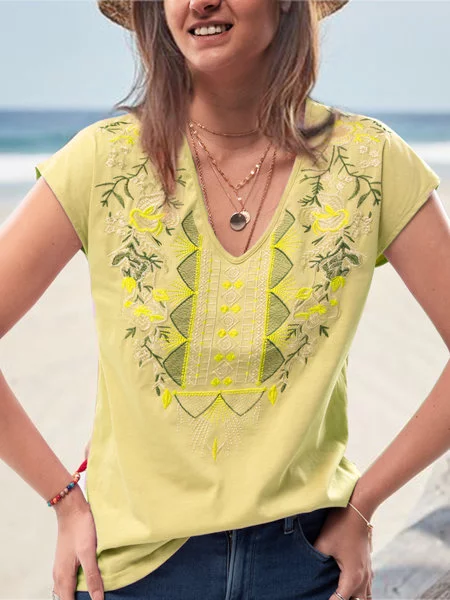 

Short Sleeve Floral-Print Shirts & Tops, Yellow, Blouses & Shirts