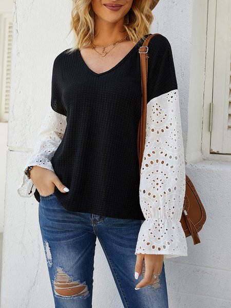 

Black Casual Shift V Neck Solid Top, Sweaters