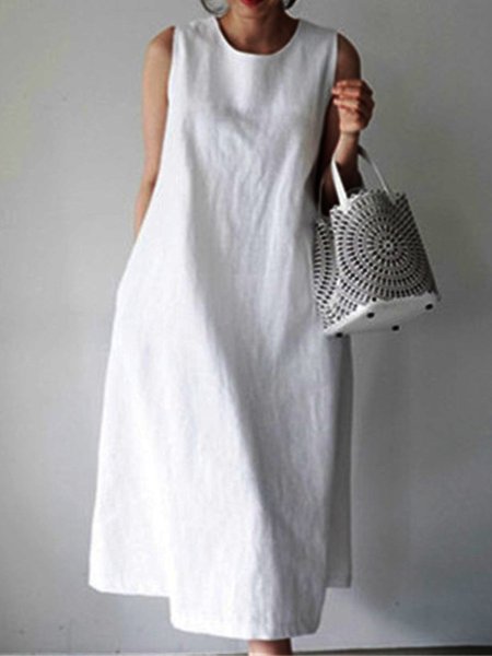 

Abito Casuale Tinta unita, Bianco, Midi Dresses