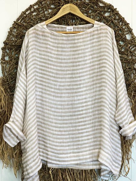 

Light Gray Round Neck Striped Tops, Blouses & Shirts