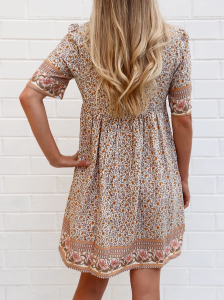 

Orange Vintage Short Sleeve Weaving Dress, Dresses