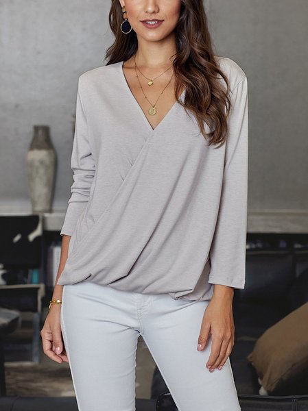 

Daily Solid Long Sleeve Casual Top, Light gray, Blouses and Shirts