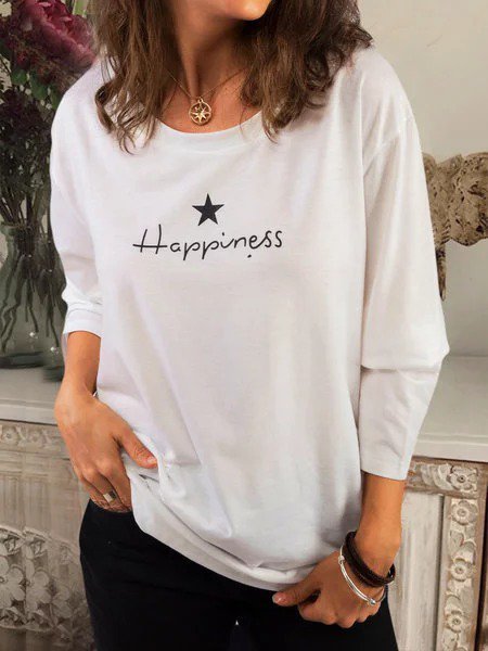 

Top Casuale Lettera di Misto Cotone, Bianco, T-Shirts