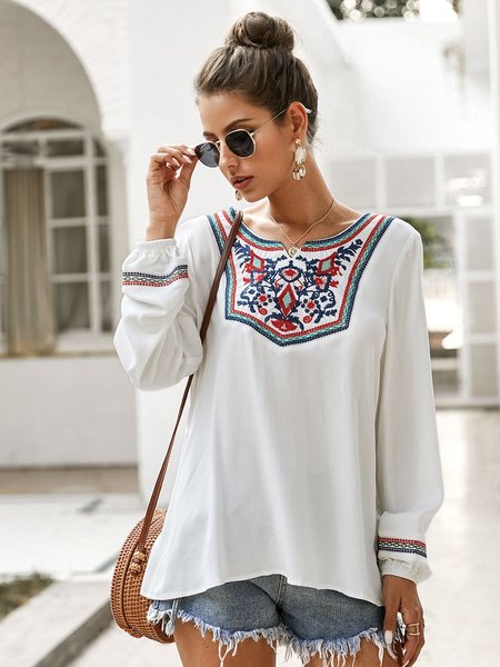 

Top a Girocollo a Maniche Lunghe, Bianco, Blouses & Shirts