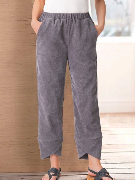 

Top Solido Casuale in Velluto a coste, Grigio, Pants