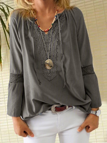 

Caffè Casuale 3/4 Manica Camicetta & Top, Grigio, Blouses & Shirts