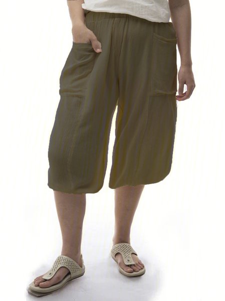 

Casual Plus Size Solid Pants With Pockets, Brown, Shorts