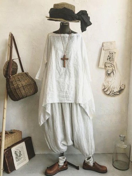 Top Vintage Casuale, Bianco, Tops