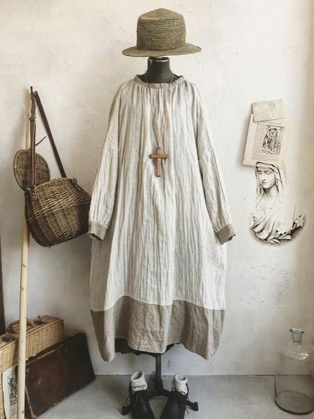 

Vintage Plain Plus Size Long Sleeve Casual Dresses, Light gray, Dresses
