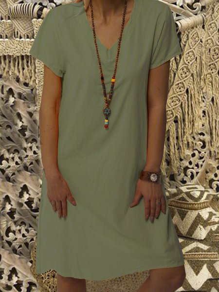 

Loosen Casual Cotton Blends Casual Dresses, Army green, Casual Dresses