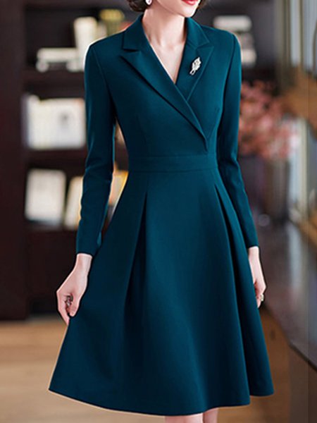 

Zipper A-Line Daily Elegant Midi Dress, Green, Midi Dresses