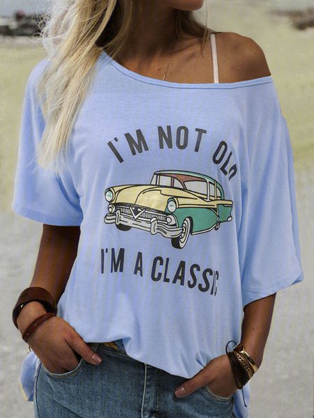 

Short Sleeve Printed Crew Neck Top, Blue, Tees & T-shirts