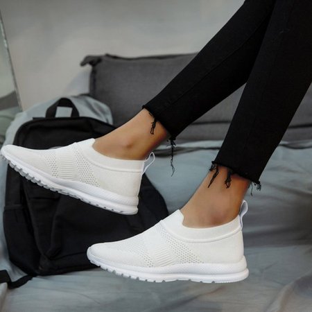 

Summer Flat Heel Fabric Closed Toe Casual Sneakers, White, Sneakers