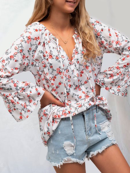 

Top Casuale Stampato a Maniche Lunghe, Rosa, Blouses & Shirts