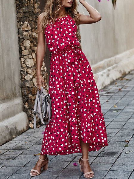 

Halter Beach Polka Dots Holiday Maxi Dress, Red, Maxi Dresses