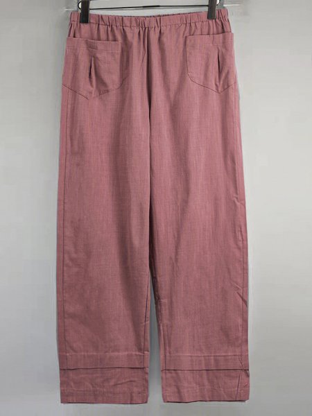 

Women Plus Size Shift Solid Holiday Paneled Cotton Linen Pockets Pants, Red, Pants