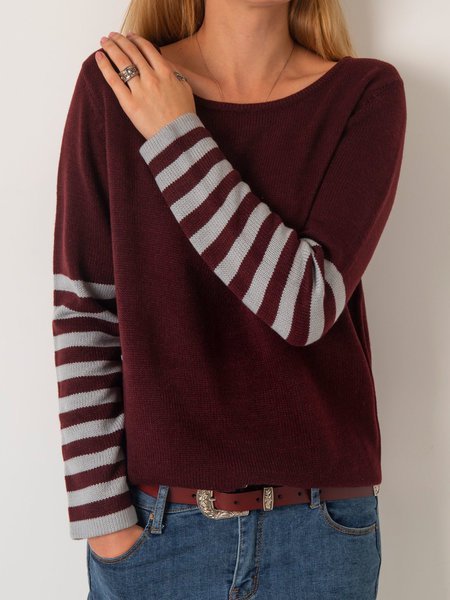 

Red Printed Round Neck Cotton Casual Top, Tops