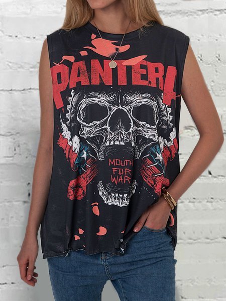 

Top di Cotone senza maniche Casuale, Nero, T-Shirts