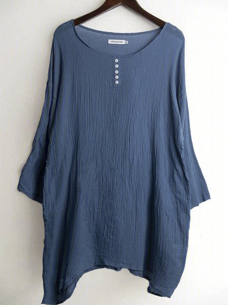 

Linen Cotton Long Sleeve Pockets Casual Tops for Women, Blue, Blouses & Shirts