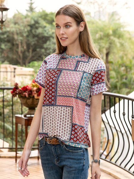 

Summer Short Sleeve Ethnic Tribal Tee, Multicolors, Tees