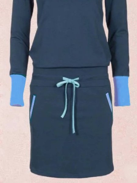 

Blue Hoodie Solid Vintage Dresses, Dresses