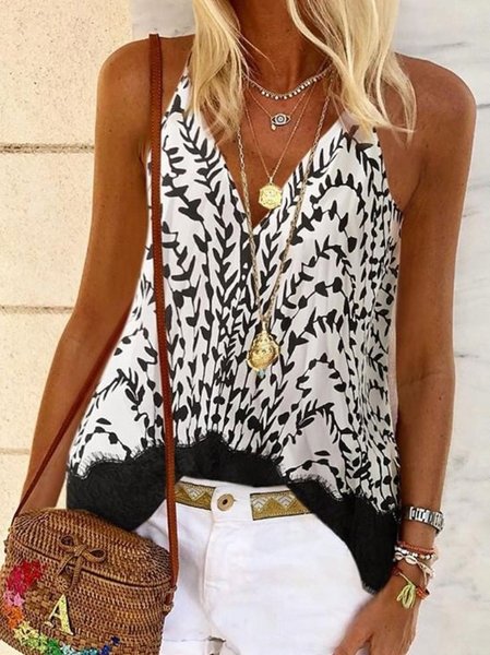 

Sleeveless V Neck Chiffon Top, White, Tank Tops