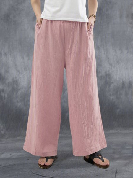 

Women Casual Solid Pockets Cotton and Linen Wide Leg Pants, Red, Pants
