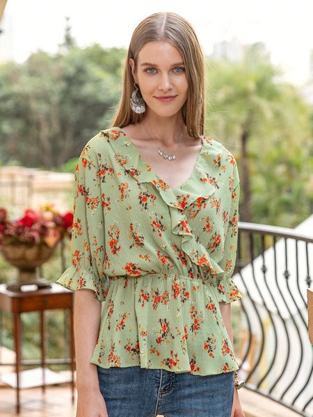 

Lightgreen Romantic Frill Sleeve Top, Tops