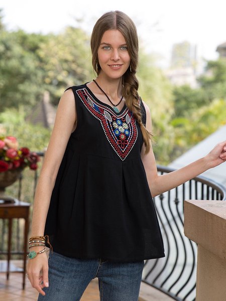 

Black V Neck Ethnic Top, Tanks and Camis