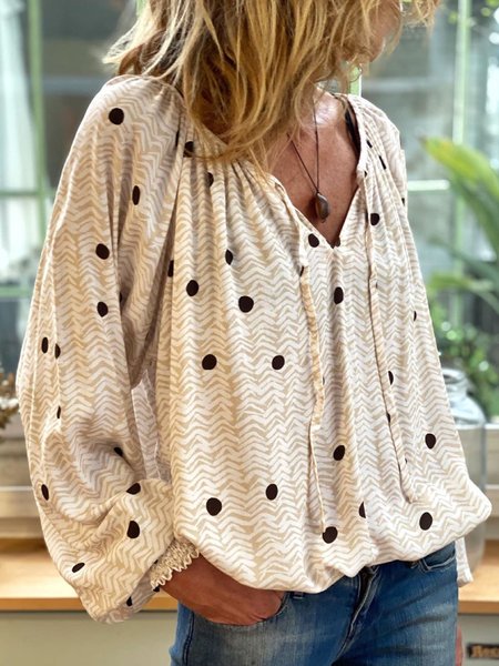 

Top taglia grande Casuale Scollo a V Maniche Lunghe Stampato, Cachi, Blouses & Shirts