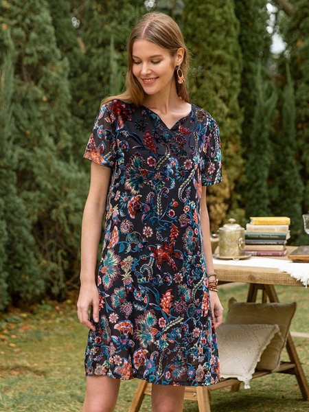 

Women Velvet Devore Vintage Weaving Dress, Multicolors, Dresses