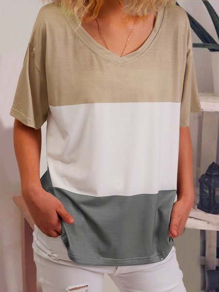 

Plus Size Women Short Sleeve V Neck Vintage Gradient Floral Casual Tops, Khaki, Auto-Clearance