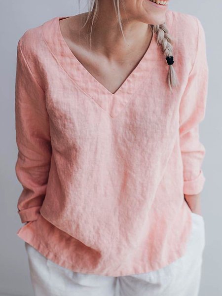 Top con Scollo a V, Rosa, Tops