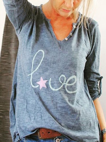 

Casual Long Sleeve V Neck Plus Size Top, Blue, Tops