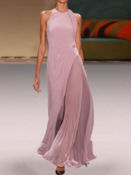 

Maxi Abito Casuale Vintage senza maniche Tinta unita taglia grande, Rosa, Occasion Dresses