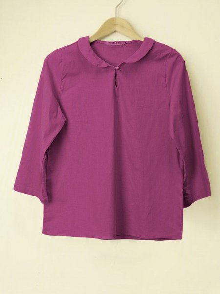 

Casual Round Neck Long Sleeve Solid Plus Size Tops, Rose, Tops